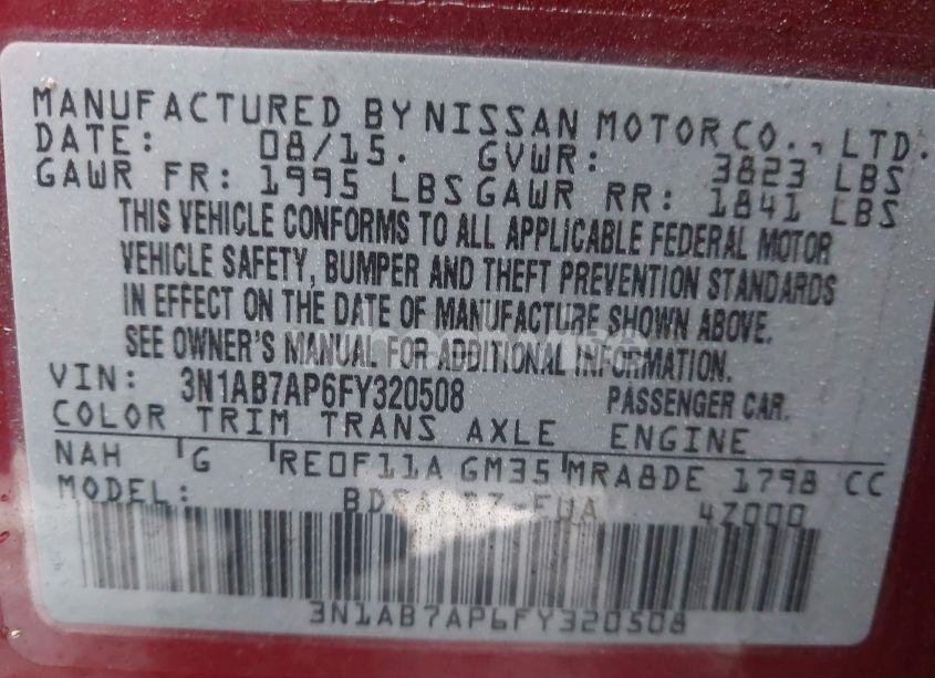 Photo 9 of 2015 Nissan Sentra FE+ S/S/SL/SR/SV (VIN 3N1AB7AP6FY320508)