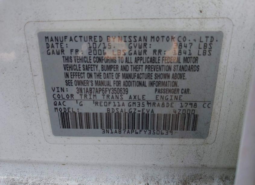 Photo 9 of 2015 Nissan Sentra SL (VIN 3N1AB7AP6FY350639)