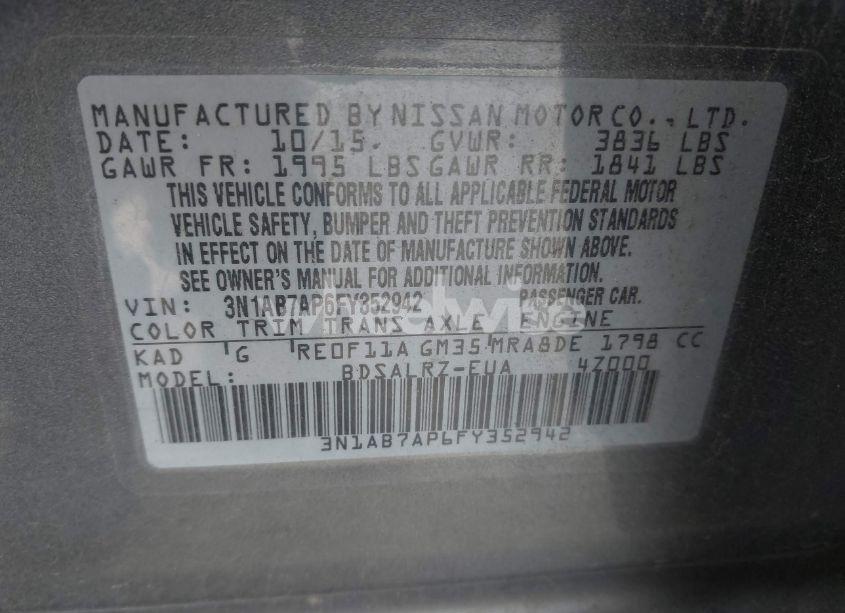 Photo 9 of 2015 Nissan Sentra SR (VIN 3N1AB7AP6FY352942)