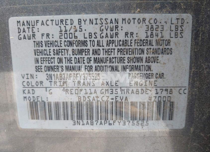 Photo 9 of 2015 Nissan Sentra S (VIN 3N1AB7AP6FY375525)