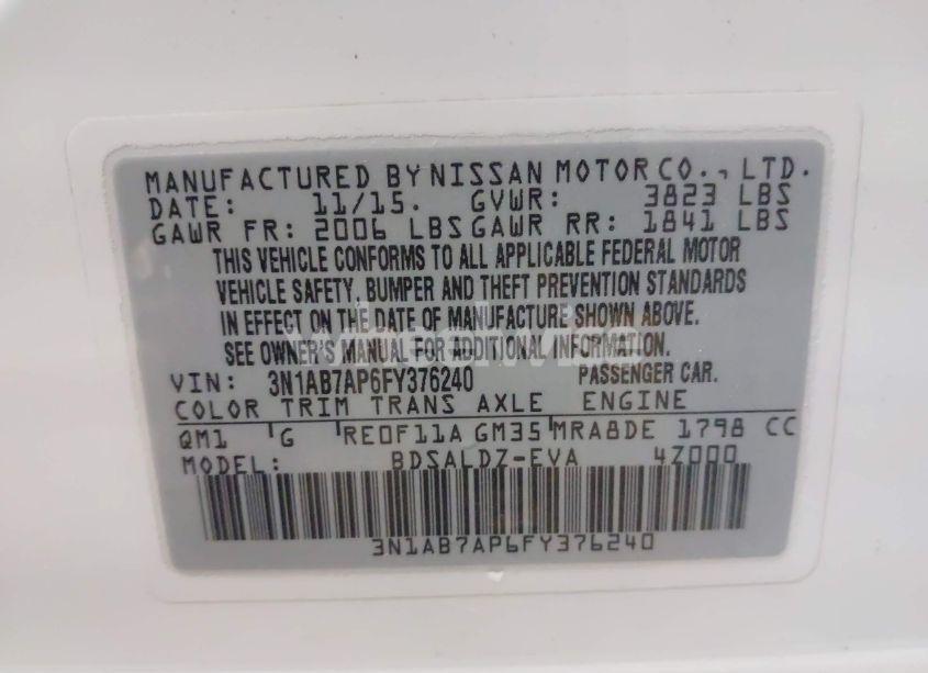 Photo 9 of 2015 Nissan Sentra SV (VIN 3N1AB7AP6FY376240)