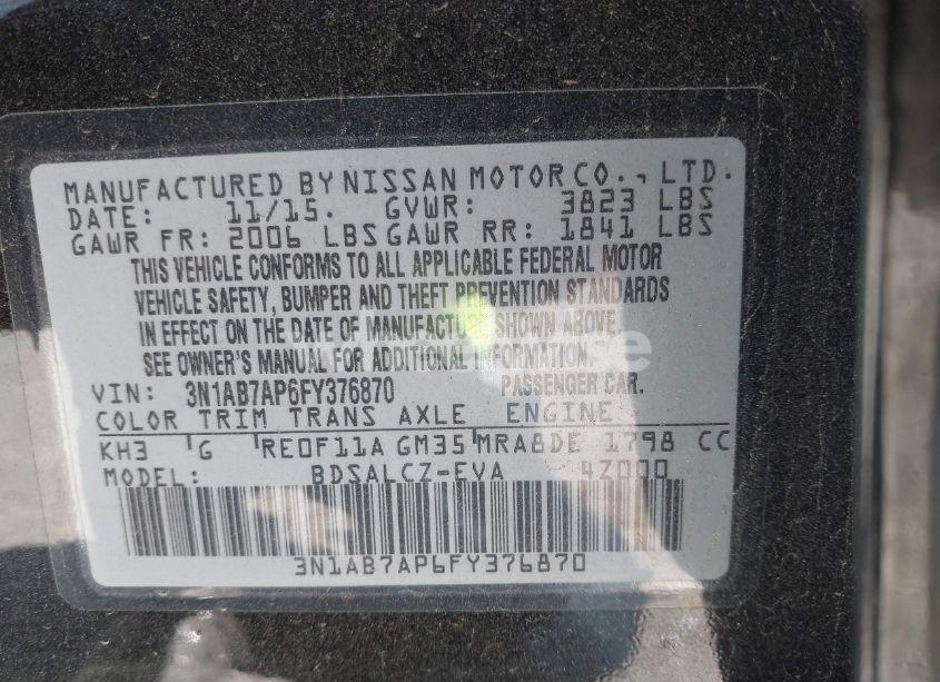 Photo 9 of 2015 Nissan Sentra S (VIN 3N1AB7AP6FY376870)