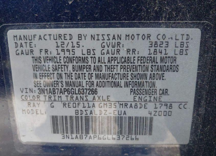 Photo 9 of 2016 Nissan Sentra SV (VIN 3N1AB7AP6GL637266)