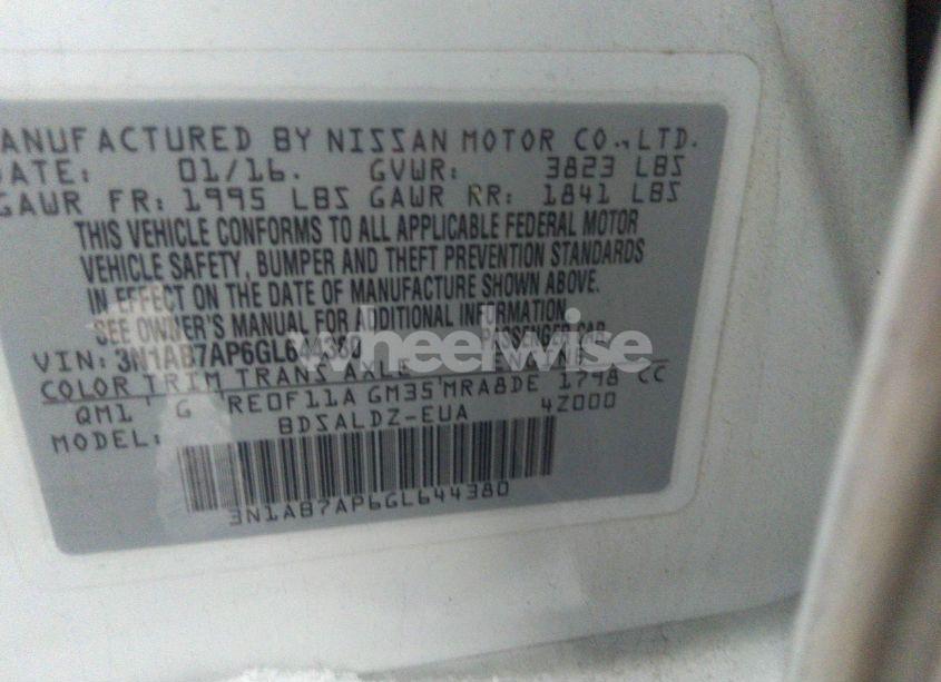 Photo 9 of 2016 Nissan Sentra FE+ S/S/SL/SR/SV (VIN 3N1AB7AP6GL644380)