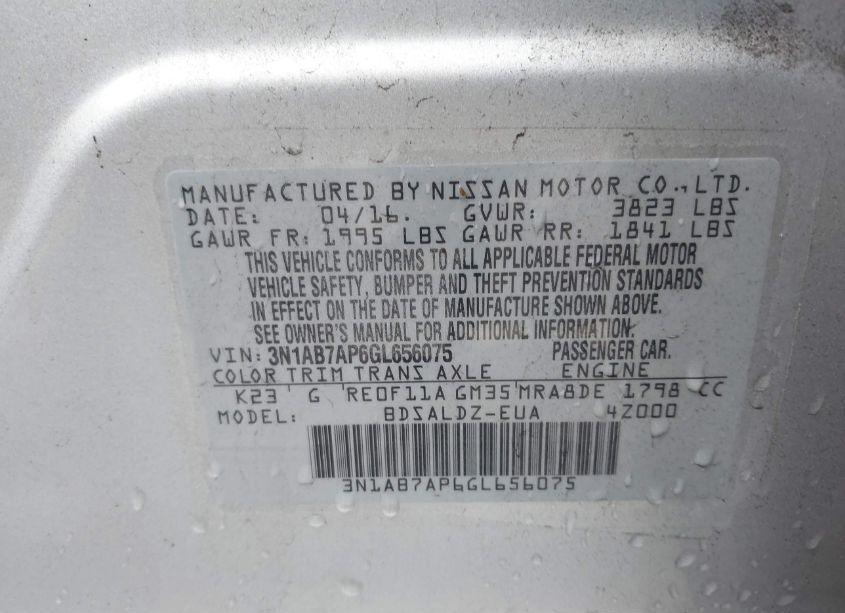 Photo 9 of 2016 Nissan Sentra SV (VIN 3N1AB7AP6GL656075)