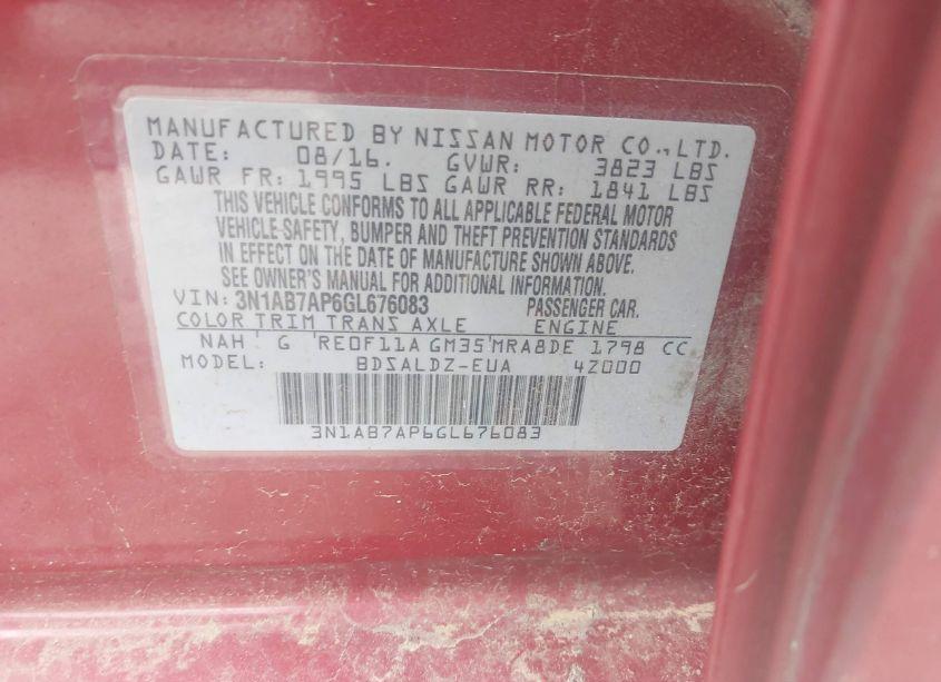 Photo 9 of 2016 Nissan Sentra SV (VIN 3N1AB7AP6GL676083)