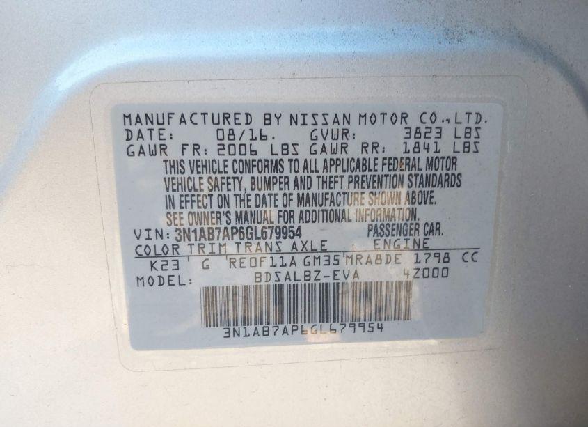 Photo 9 of 2016 Nissan Sentra S (VIN 3N1AB7AP6GL679954)