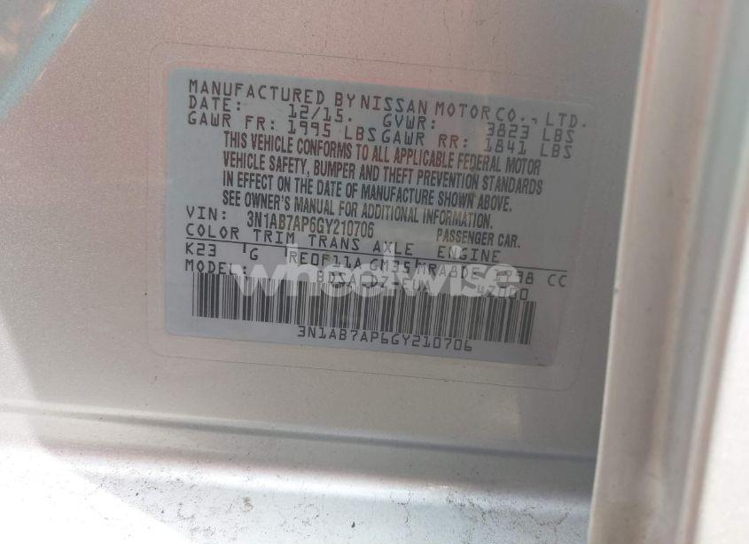 Photo 9 of 2016 Nissan Sentra SV (VIN 3N1AB7AP6GY210706)