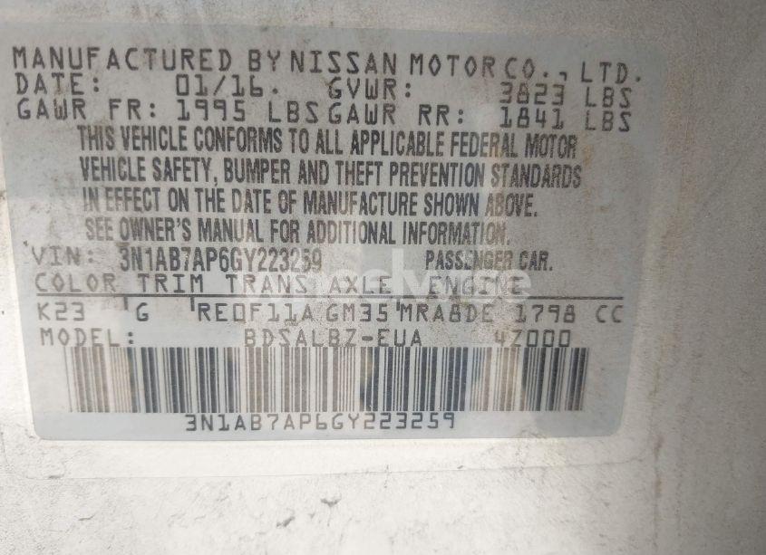 Photo 9 of 2016 Nissan Sentra S (VIN 3N1AB7AP6GY223259)