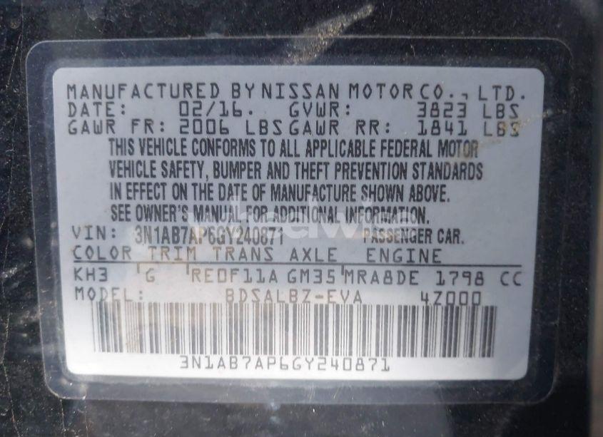 Photo 9 of 2016 Nissan Sentra S (VIN 3N1AB7AP6GY240871)