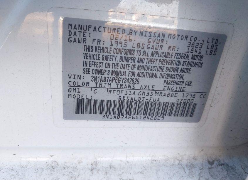 Photo 9 of 2016 Nissan Sentra SV (VIN 3N1AB7AP6GY242829)