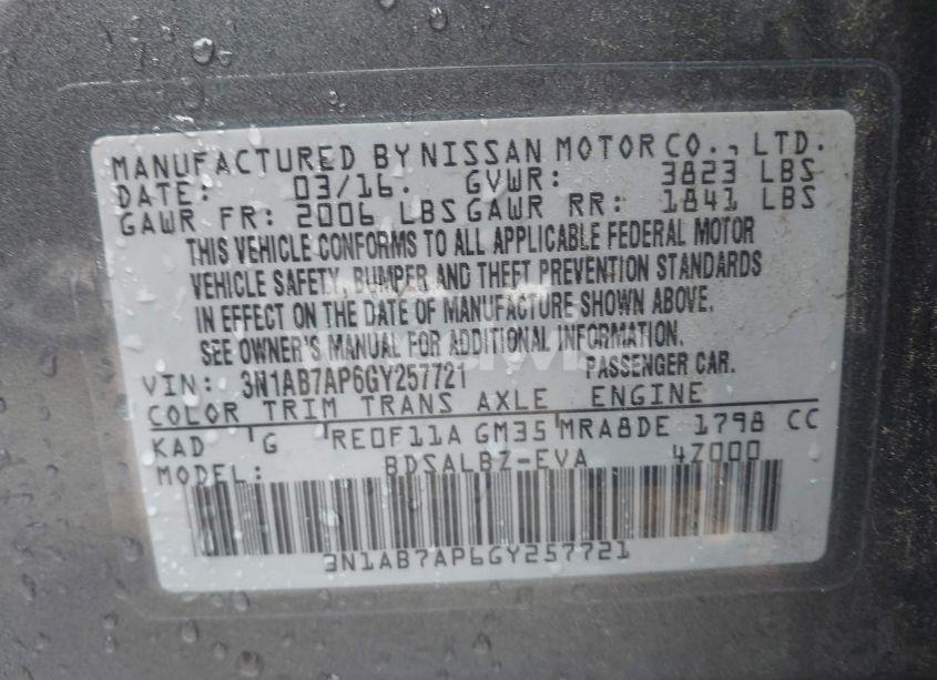 Photo 9 of 2016 Nissan Sentra S (VIN 3N1AB7AP6GY257721)