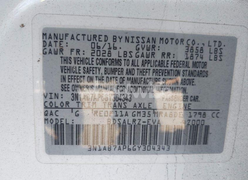 Photo 9 of 2016 Nissan Sentra SR (VIN 3N1AB7AP6GY304343)