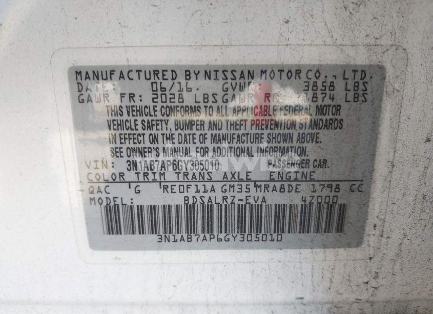 Photo 9 of 2016 Nissan Sentra SR (VIN 3N1AB7AP6GY305010)