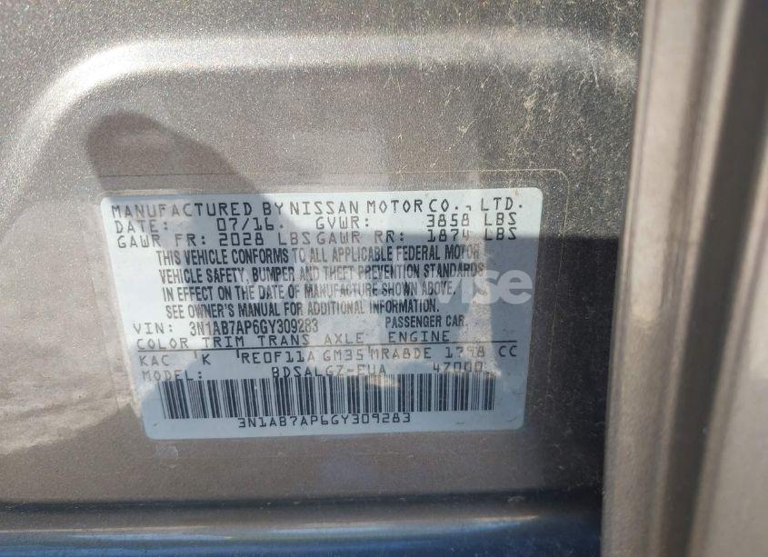 Photo 9 of 2016 Nissan Sentra SL (VIN 3N1AB7AP6GY309283)