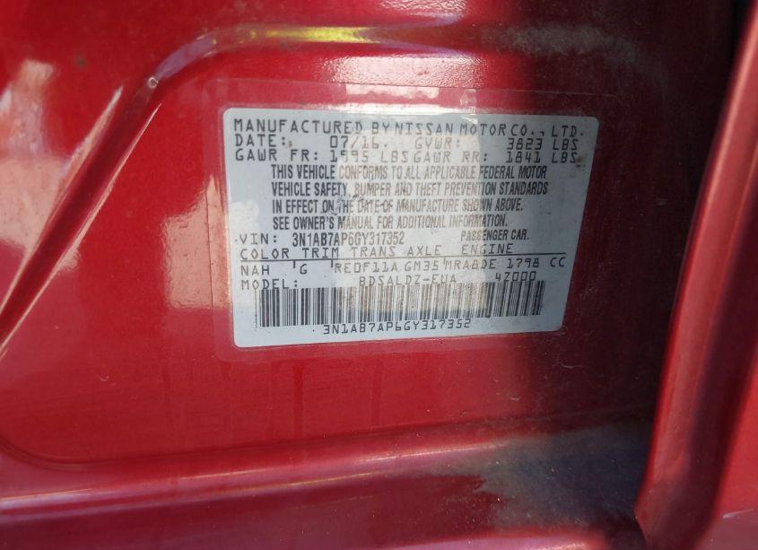 Photo 9 of 2016 Nissan Sentra SV (VIN 3N1AB7AP6GY317352)