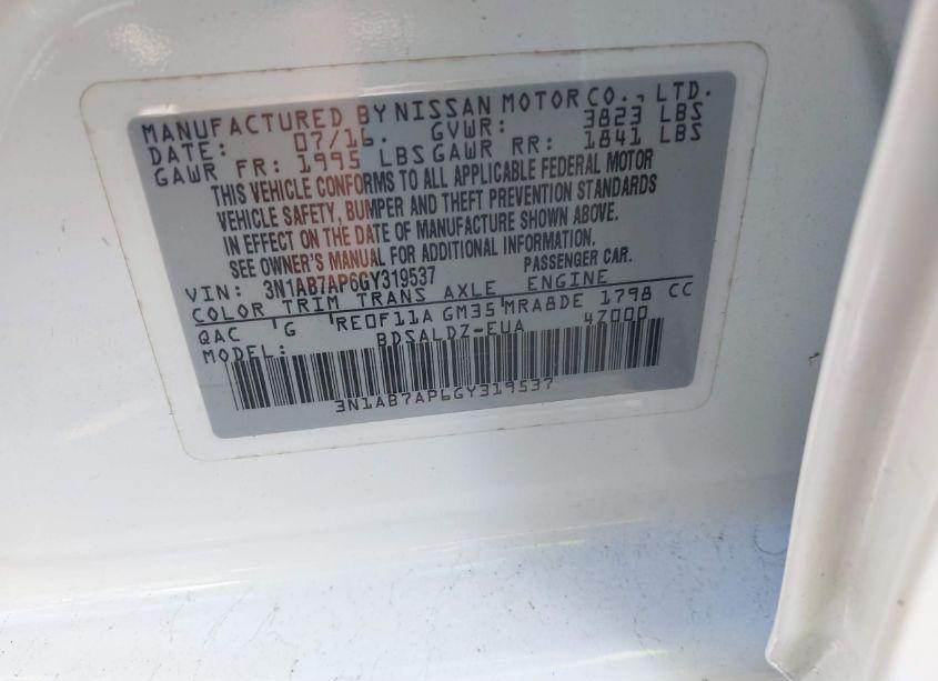 Photo 9 of 2016 Nissan Sentra SV (VIN 3N1AB7AP6GY319537)