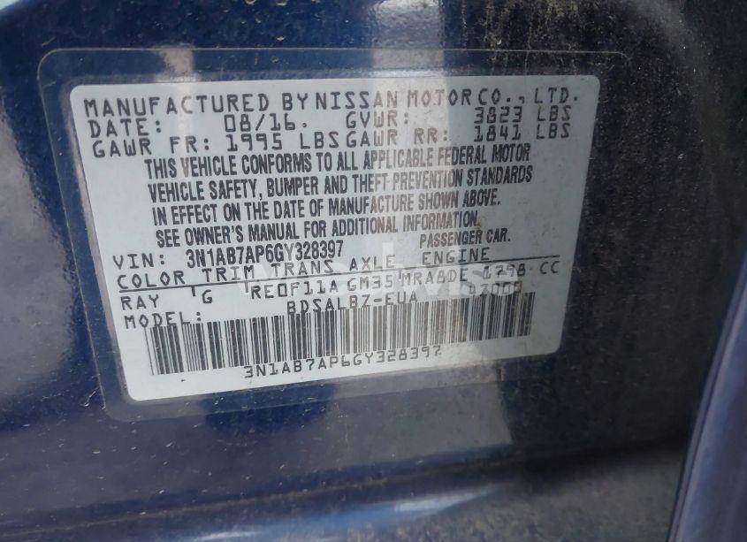 Photo 9 of 2016 Nissan Sentra S (VIN 3N1AB7AP6GY328397)