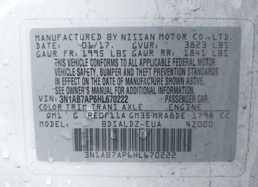 Photo 9 of 2017 Nissan Sentra SV (VIN 3N1AB7AP6HL670222)