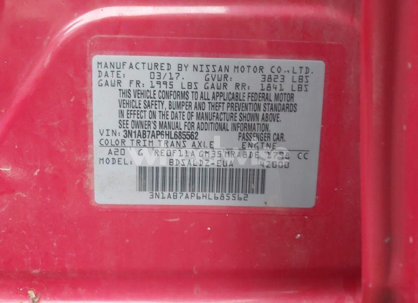 Photo 9 of 2017 Nissan Sentra SV (VIN 3N1AB7AP6HL685562)