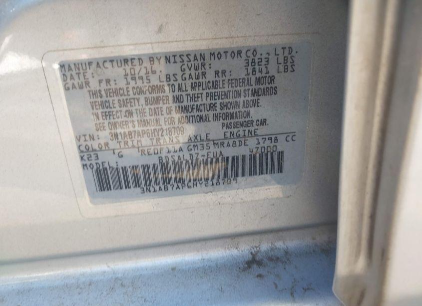 Photo 9 of 2017 Nissan Sentra SV (VIN 3N1AB7AP6HY218709)