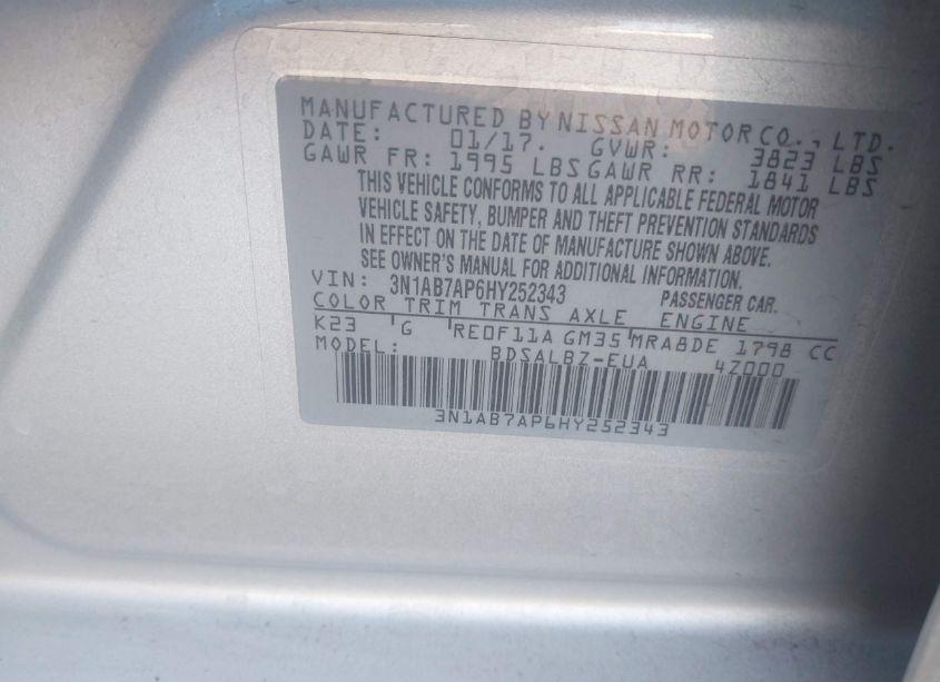 Photo 9 of 2017 Nissan Sentra S (VIN 3N1AB7AP6HY252343)