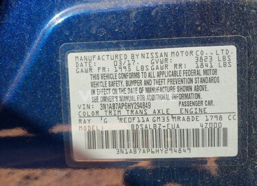 Photo 9 of 2017 Nissan Sentra S (VIN 3N1AB7AP6HY294849)