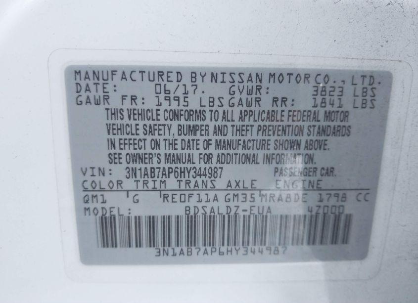 Photo 9 of 2017 Nissan Sentra SV (VIN 3N1AB7AP6HY344987)