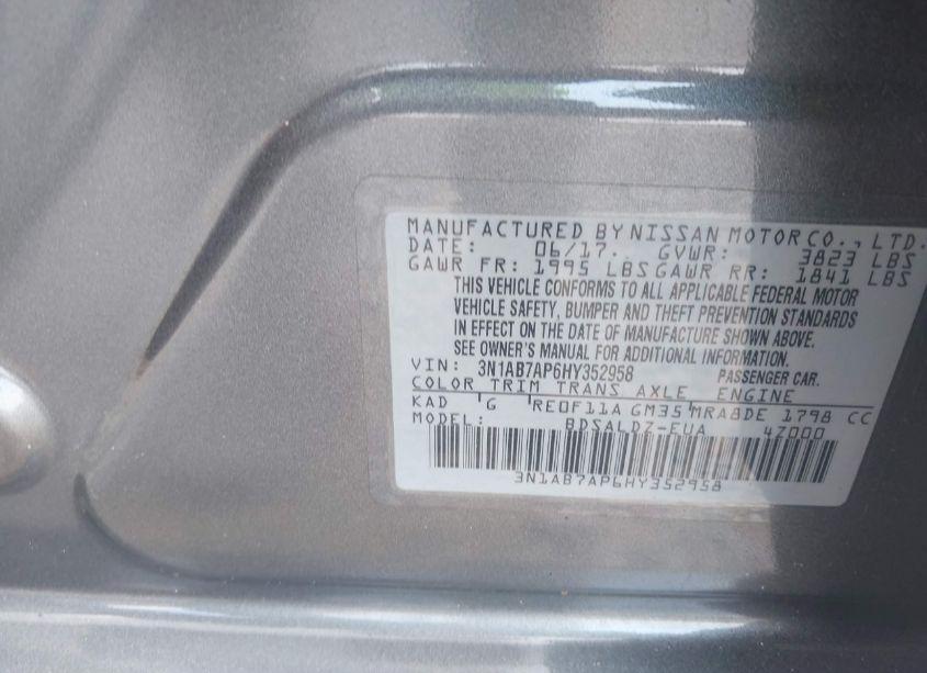 Photo 9 of 2017 Nissan Sentra SV (VIN 3N1AB7AP6HY352958)