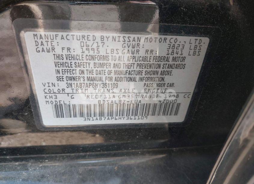 Photo 9 of 2017 Nissan Sentra S (VIN 3N1AB7AP6HY361109)