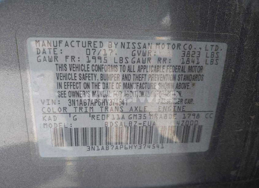 Photo 9 of 2017 Nissan Sentra S (VIN 3N1AB7AP6HY374541)