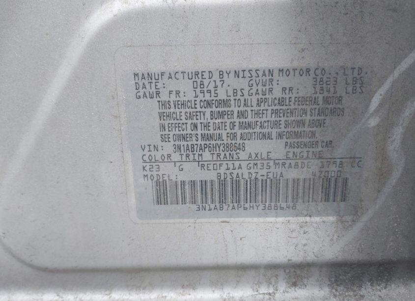 Photo 9 of 2017 Nissan Sentra SV (VIN 3N1AB7AP6HY388648)