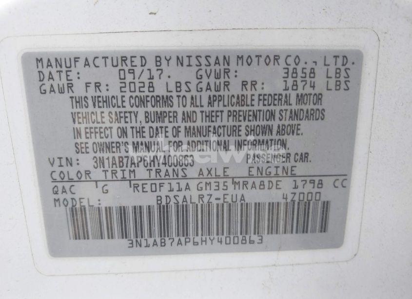 Photo 9 of 2017 Nissan Sentra SR (VIN 3N1AB7AP6HY400863)