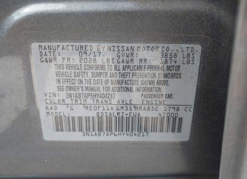 Photo 9 of 2017 Nissan Sentra SR (VIN 3N1AB7AP6HY404217)