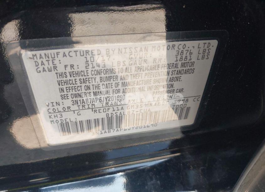 Photo 9 of 2018 Nissan Sentra S/SV/SR/SL (VIN 3N1AB7AP6JY201690)