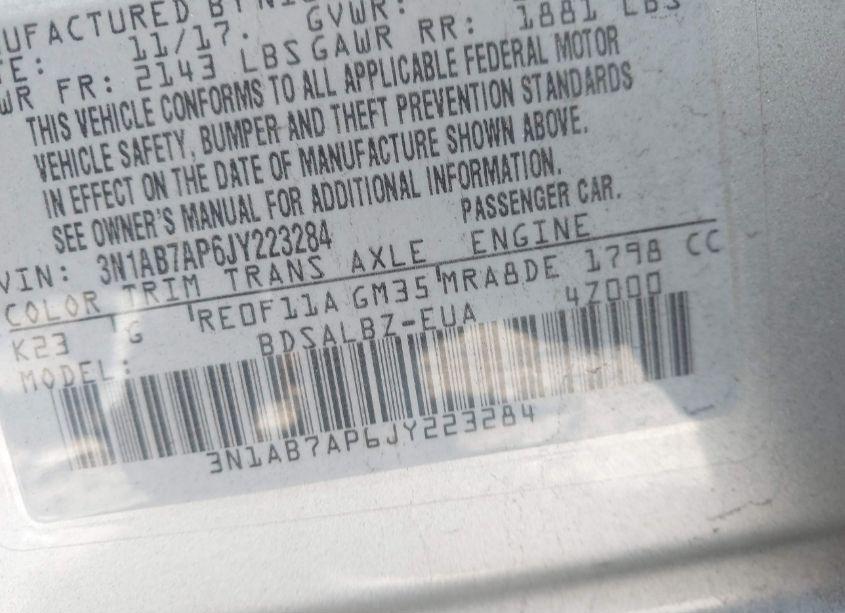 Photo 9 of 2018 Nissan Sentra S (VIN 3N1AB7AP6JY223284)