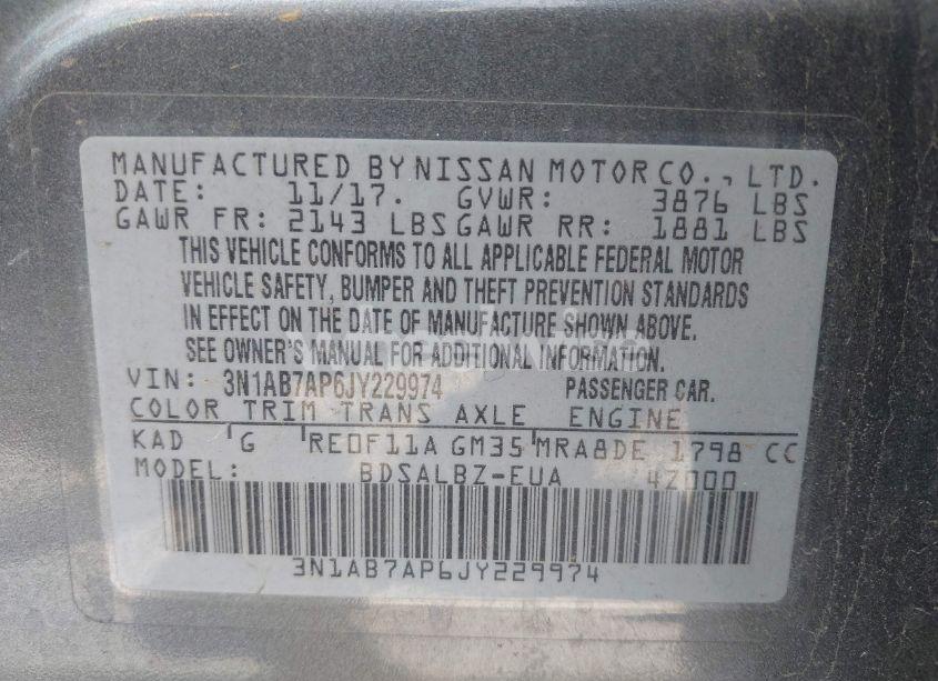 Photo 9 of 2018 Nissan Sentra S (VIN 3N1AB7AP6JY229974)