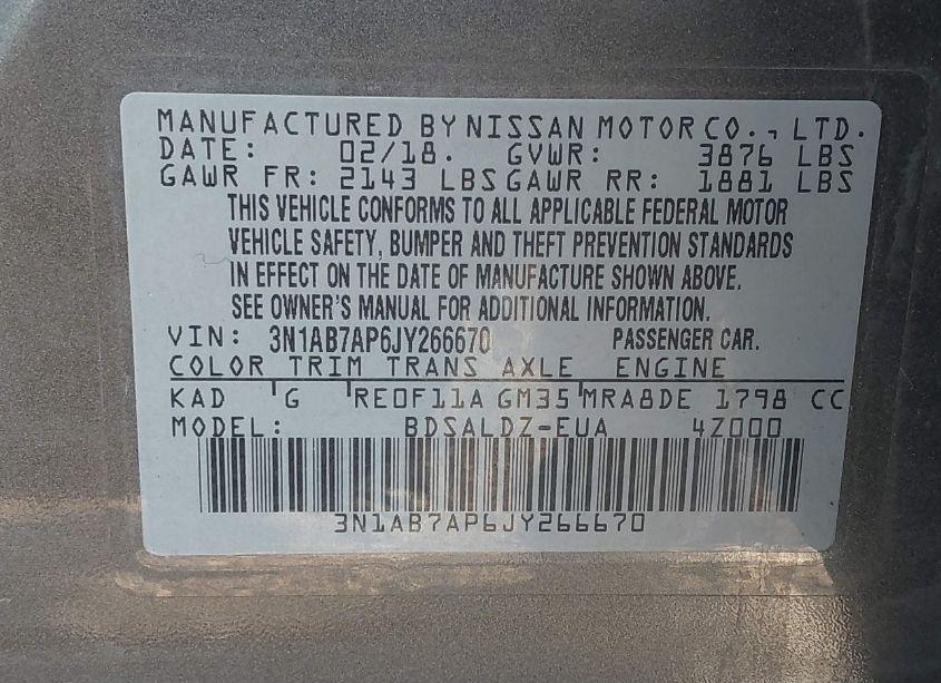 Photo 9 of 2018 Nissan Sentra SV (VIN 3N1AB7AP6JY266670)