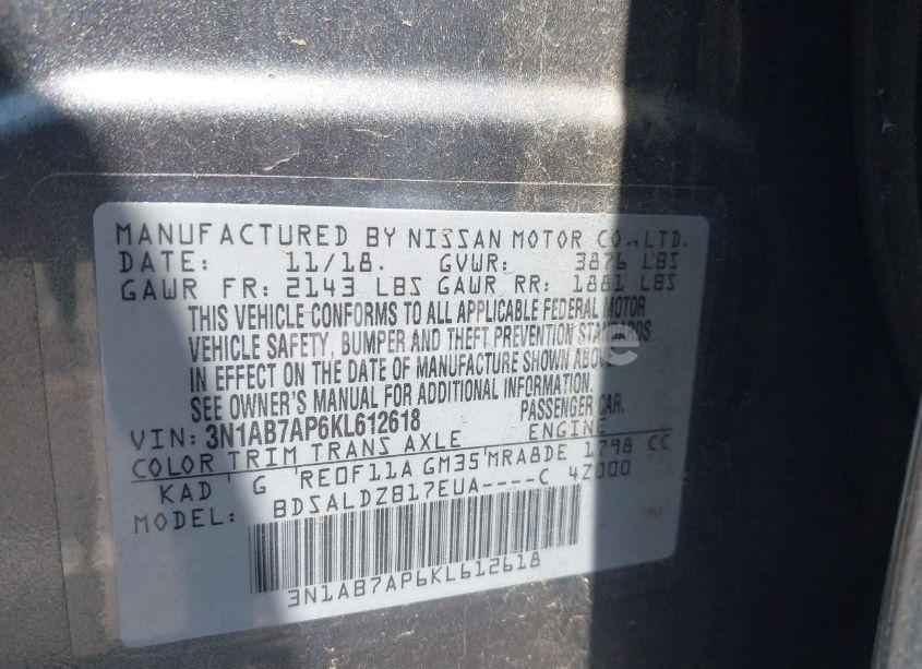 Photo 9 of 2019 Nissan Sentra SV (VIN 3N1AB7AP6KL612618)