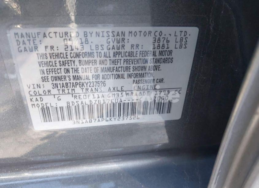 Photo 9 of 2019 Nissan Sentra SV (VIN 3N1AB7AP6KY237526)