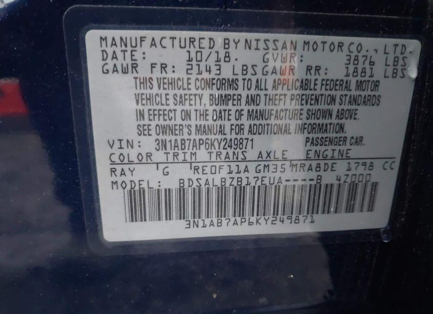 Photo 9 of 2019 Nissan Sentra S (VIN 3N1AB7AP6KY249871)