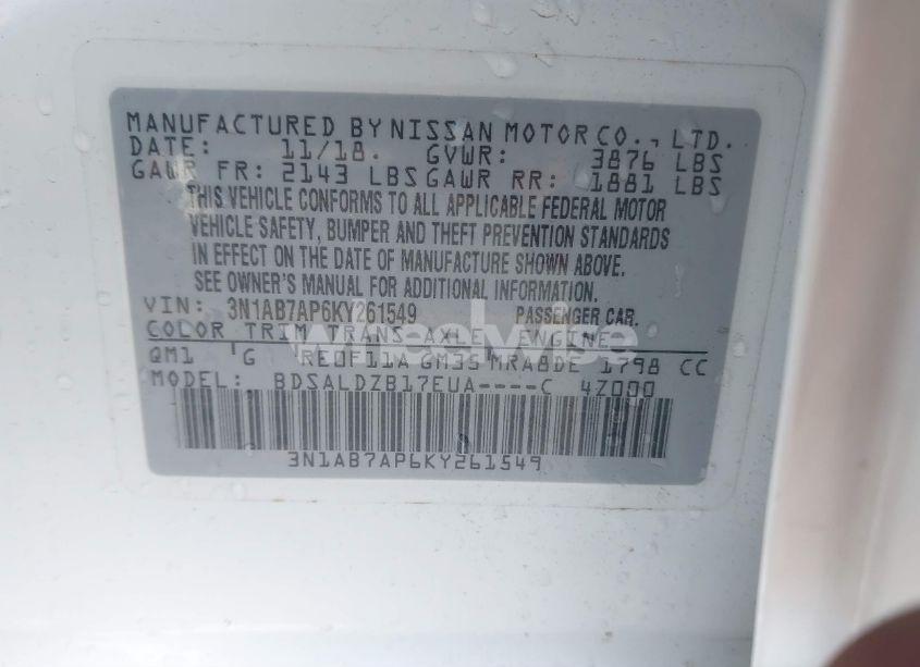 Photo 9 of 2019 Nissan Sentra SV (VIN 3N1AB7AP6KY261549)