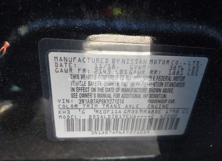 Photo 9 of 2019 Nissan Sentra SV (VIN 3N1AB7AP6KY271014)