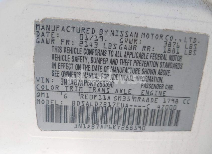 Photo 9 of 2019 Nissan Sentra SV (VIN 3N1AB7AP6KY288590)