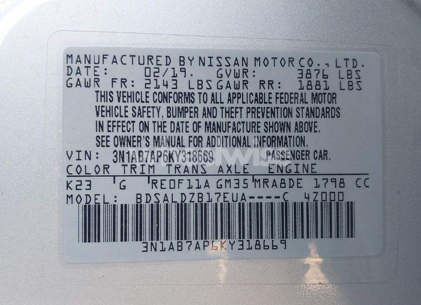 Photo 9 of 2019 Nissan Sentra SV (VIN 3N1AB7AP6KY318669)