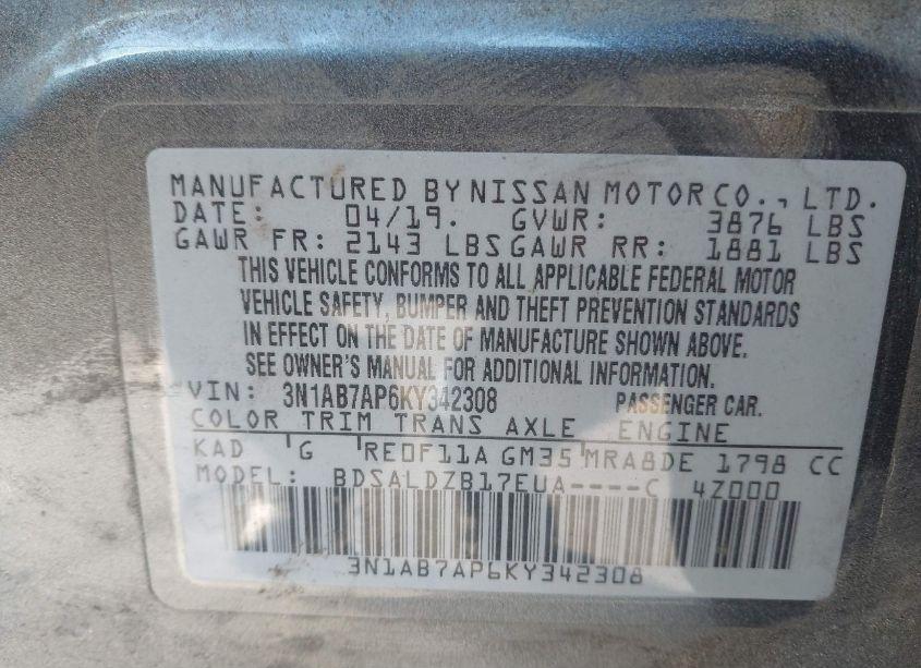 Photo 9 of 2019 Nissan Sentra SV (VIN 3N1AB7AP6KY342308)