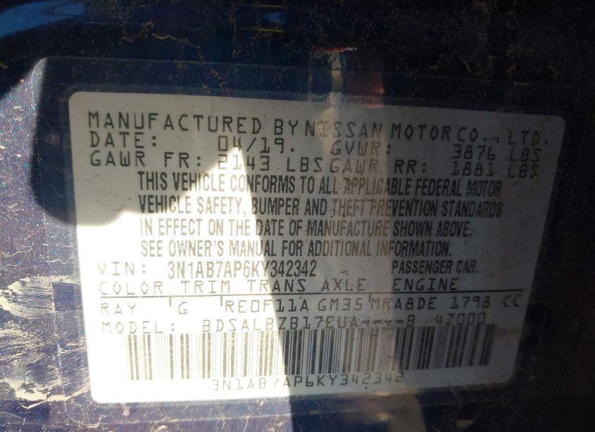 Photo 9 of 2019 Nissan Sentra S (VIN 3N1AB7AP6KY342342)