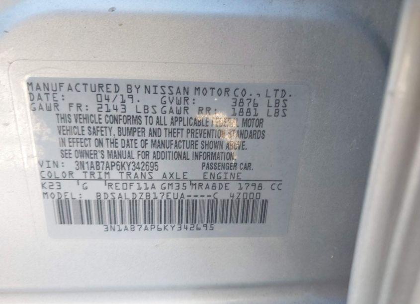 Photo 9 of 2019 Nissan Sentra SV (VIN 3N1AB7AP6KY342695)