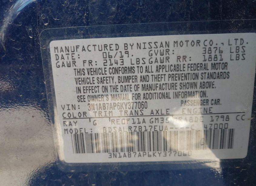 Photo 9 of 2019 Nissan Sentra SR (VIN 3N1AB7AP6KY377060)