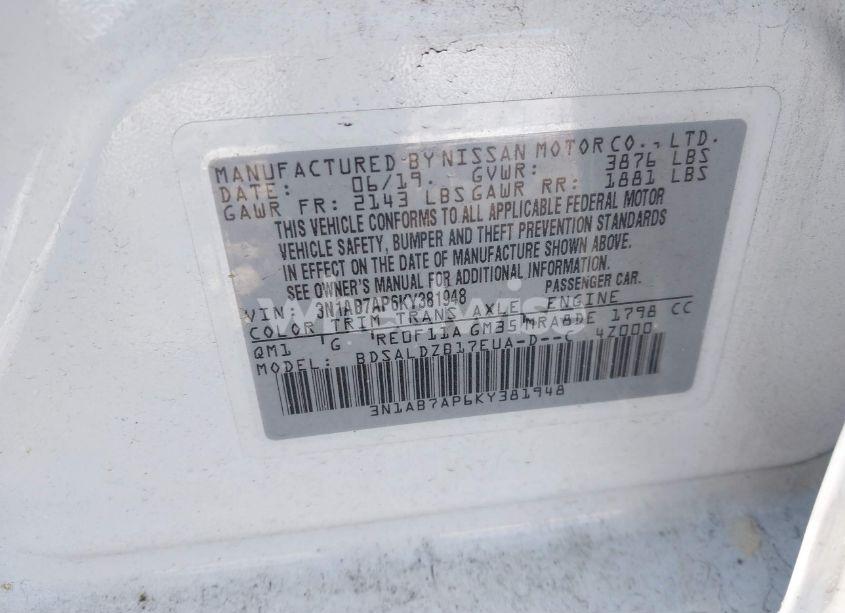 Photo 9 of 2019 Nissan Sentra SV (VIN 3N1AB7AP6KY381948)